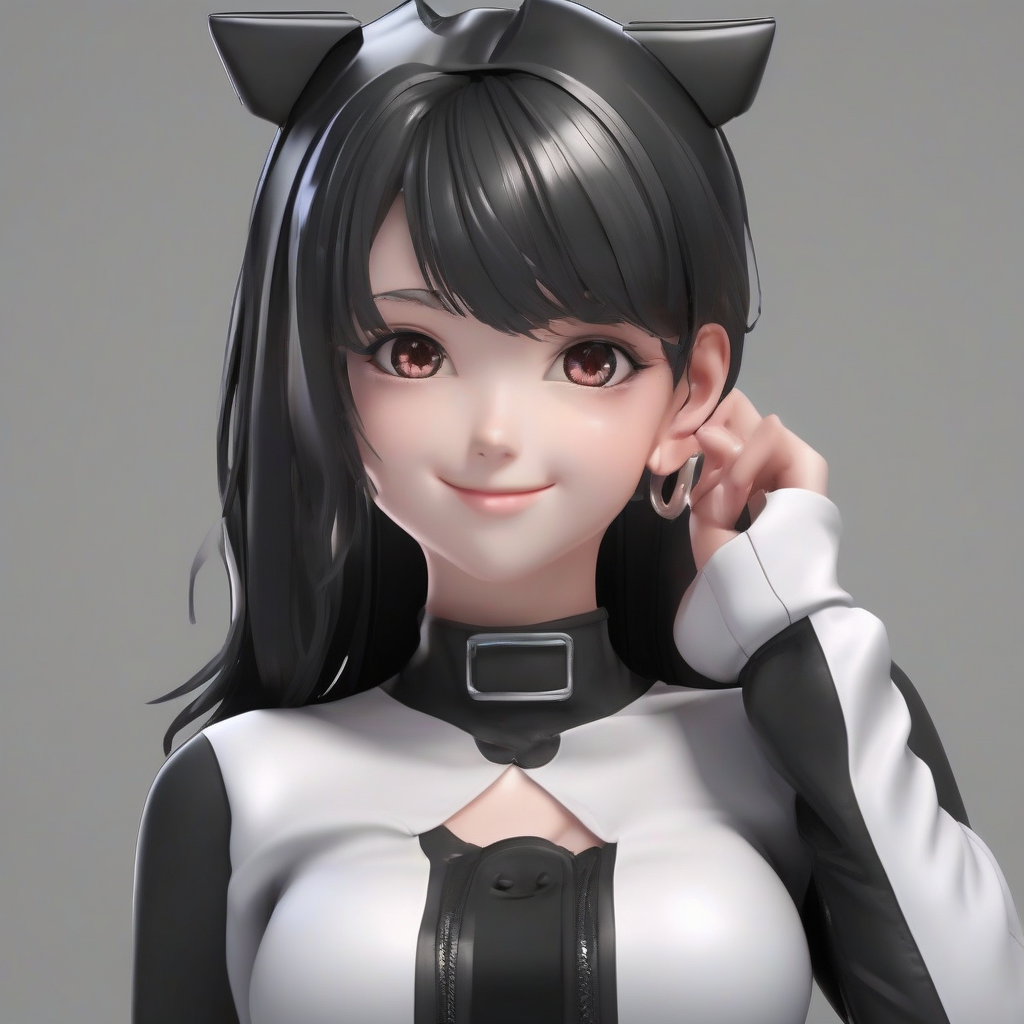 8k 3dcg good button icon black glossy tight outfit anime style girl 18 years old smiling seductive smile background black by Générateur d'images par IA gratuit - Aucune connexion nécessaire✨ | AIGAZOU