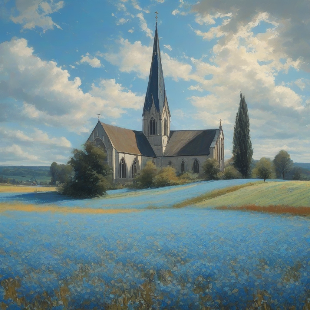 a beautiful church scene on a green field by Générateur d'images par IA gratuit - Aucune connexion nécessaire✨ | AIGAZOU