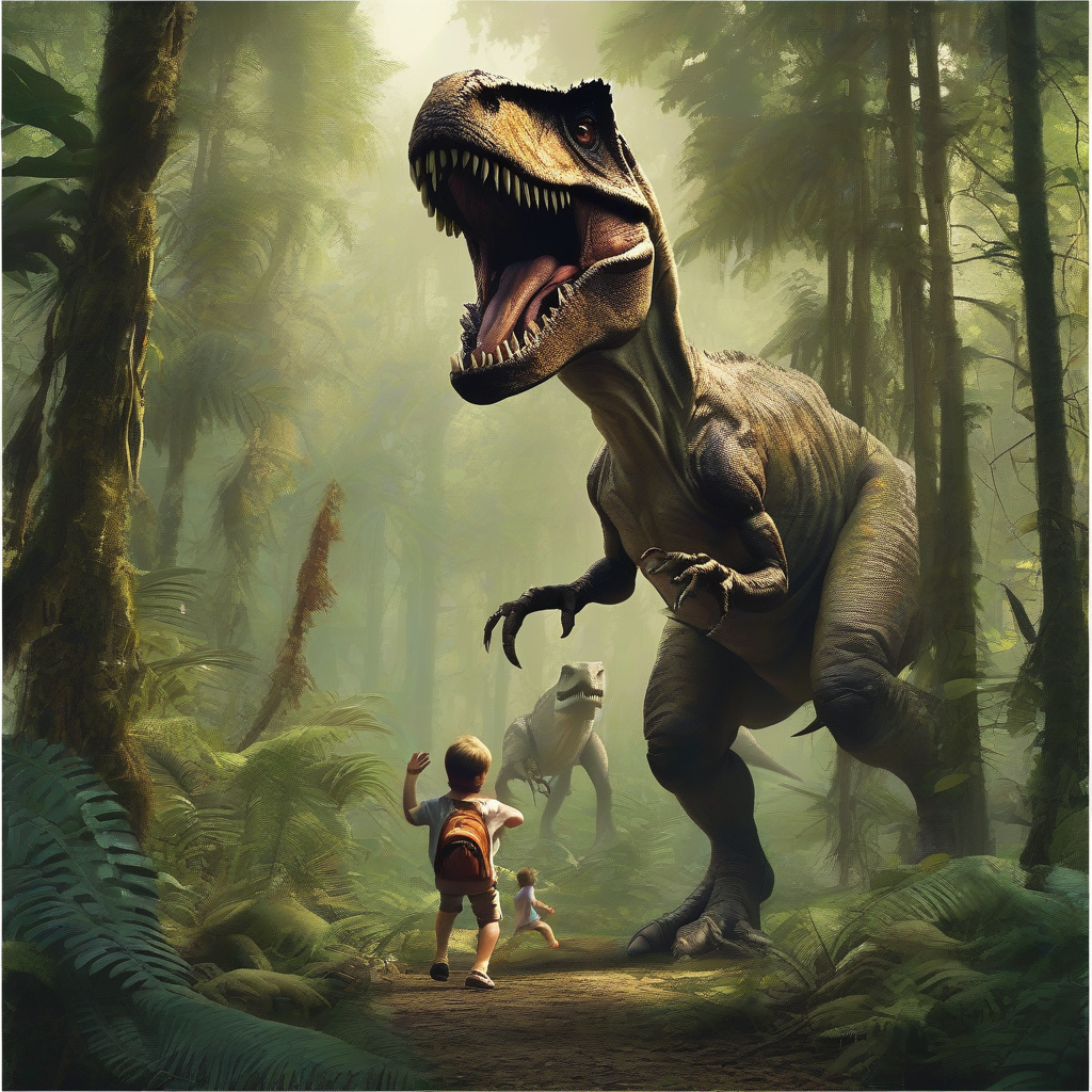 ancient forest with t rex and child by मुफ्त एआई छवि जनरेटर - बिना लॉगिन के✨ | AIGAZOU