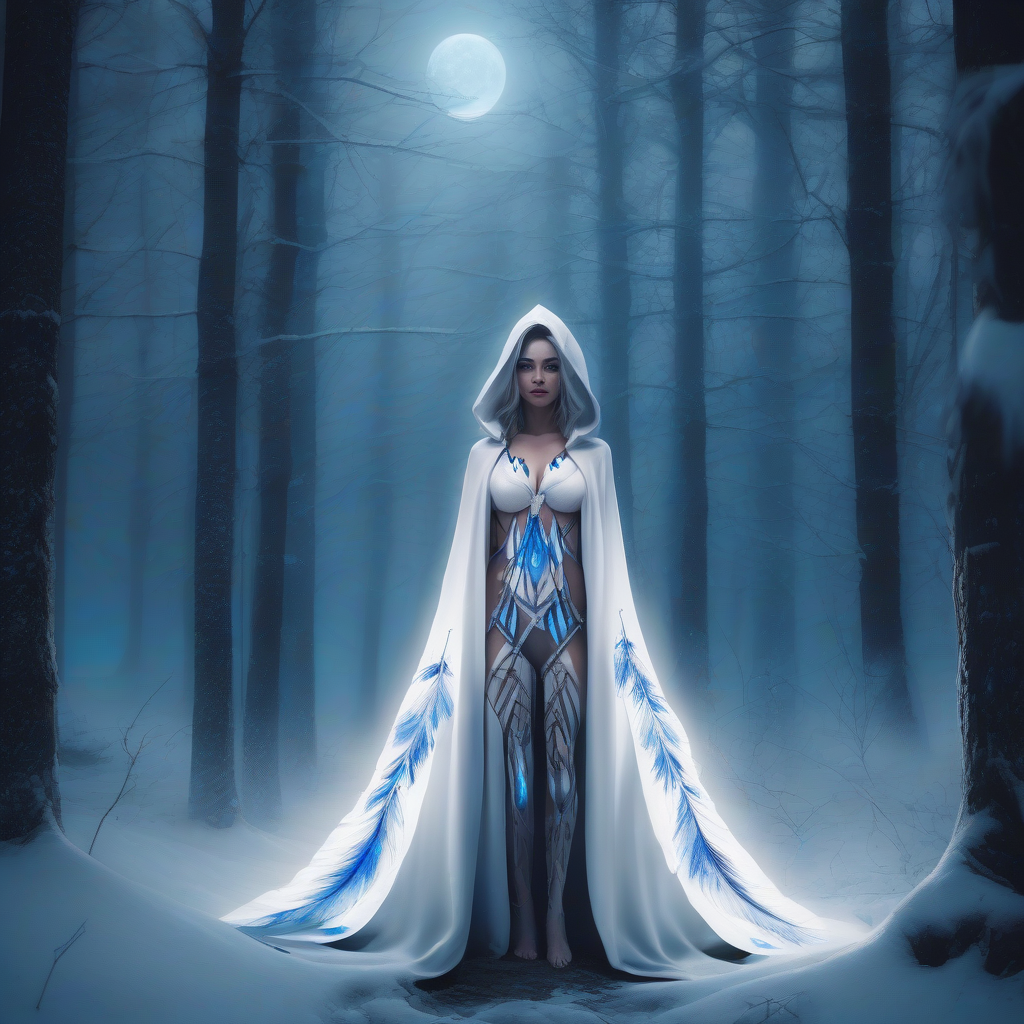 erotic woman with blue runes in white cloak by मुफ्त एआई छवि जनरेटर - बिना लॉगिन के✨ | AIGAZOU