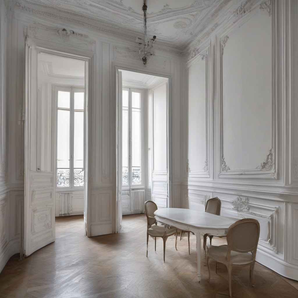 paris apartment white beautiful molding walls by मुफ्त एआई छवि जनरेटर - बिना लॉगिन के✨ | AIGAZOU