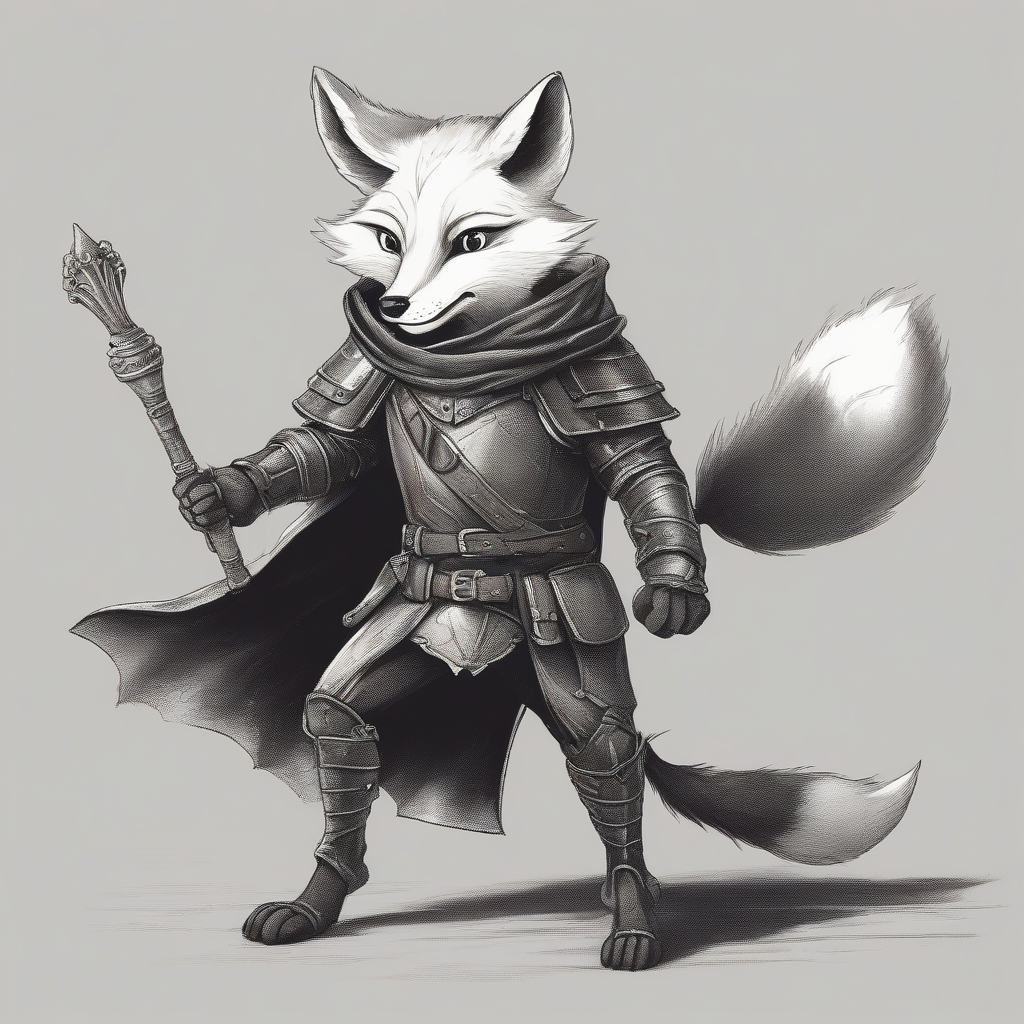 fox woman with long eyelashes running on two legs leather armor and hooded cape around and a small flute in by मुफ्त एआई छवि जनरेटर - बिना लॉगिन के✨ | AIGAZOU