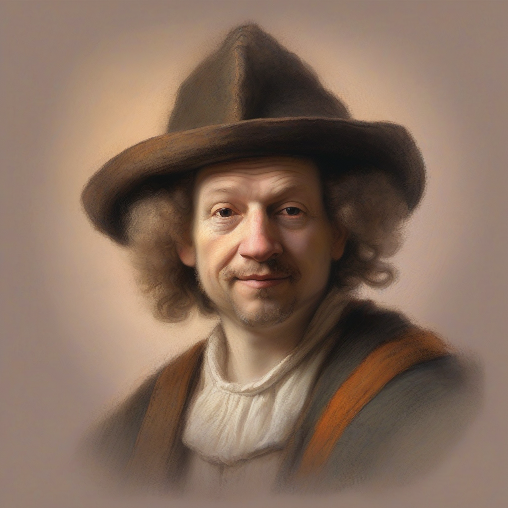 rembrandt harmenszoon van rijn portrait and pastel illustration of his work by मुफ्त एआई छवि जनरेटर - बिना लॉगिन के✨ | AIGAZOU