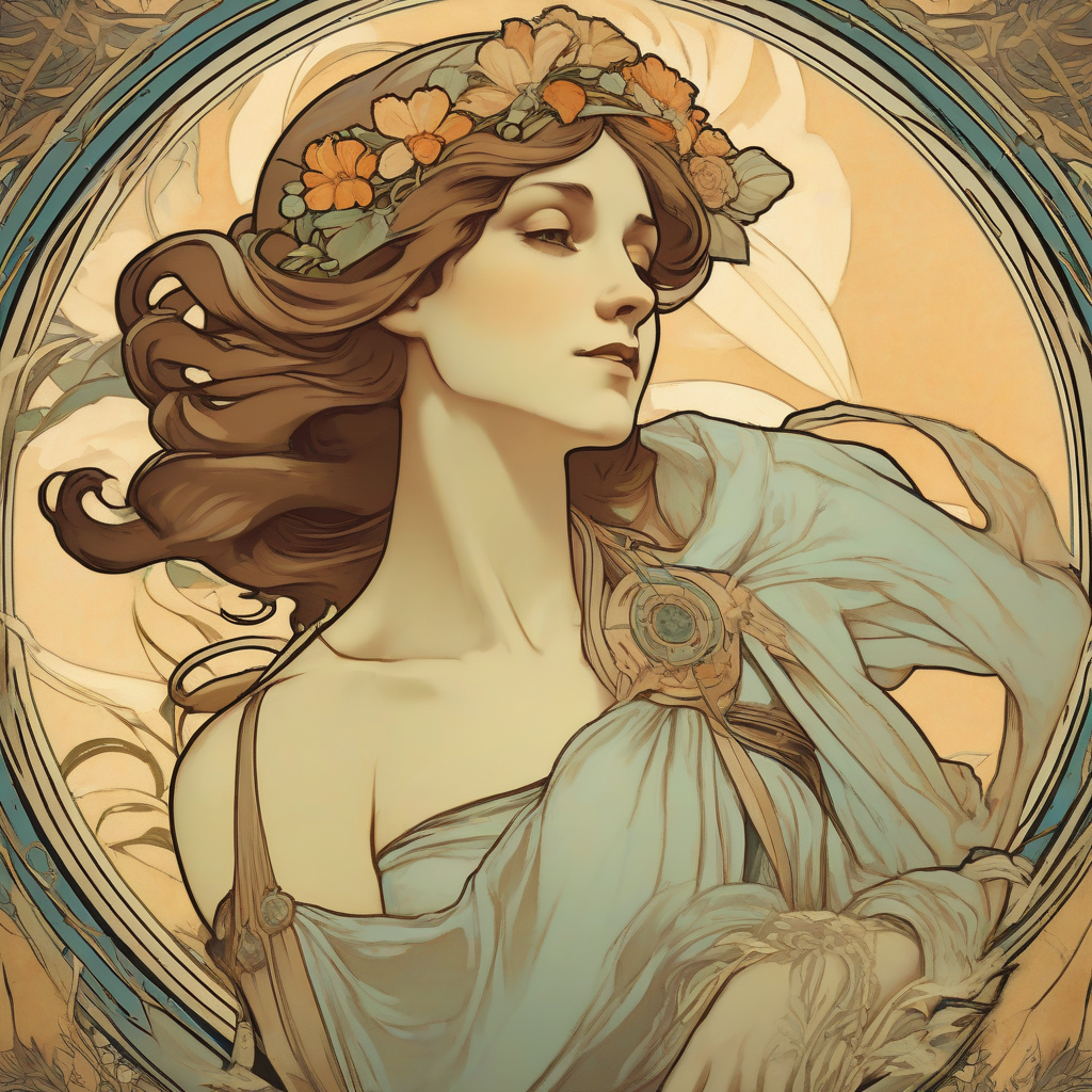 alfons mucha style poster illustration by मुफ्त एआई छवि जनरेटर - बिना लॉगिन के✨ | AIGAZOU