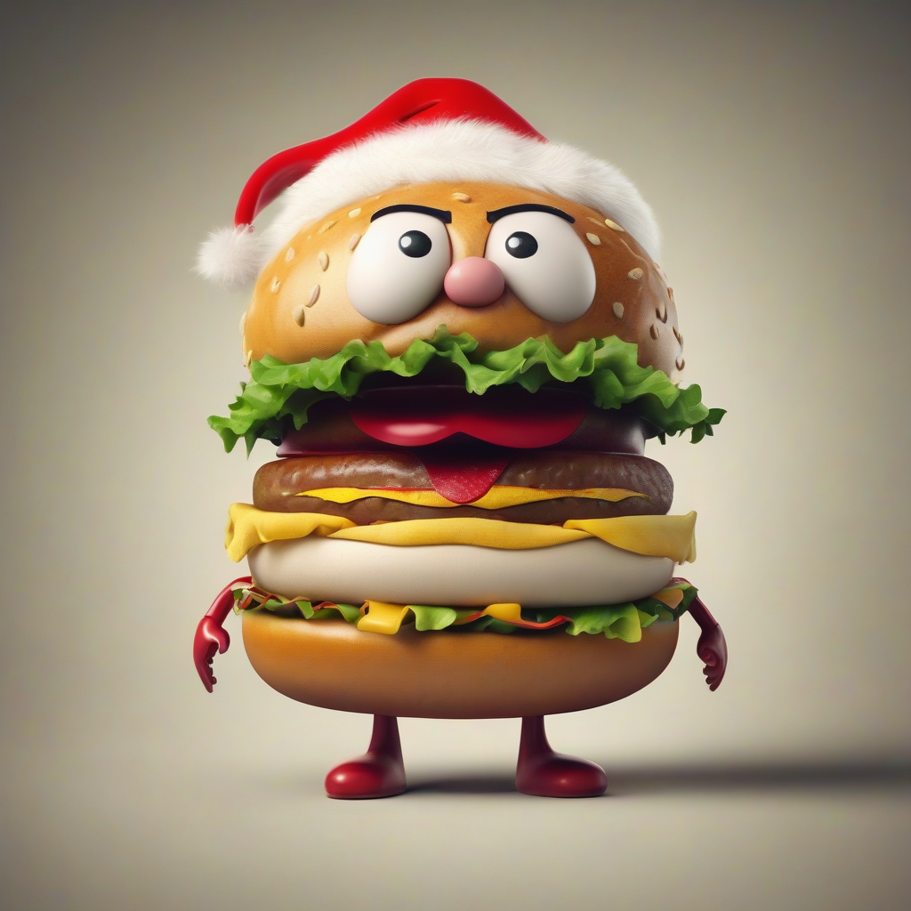 hamburger character man wearing burger face christmas tree by मुफ्त एआई छवि जनरेटर - बिना लॉगिन के✨ | AIGAZOU