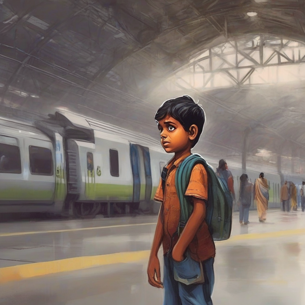 lost 5 year old indian boy in station by मुफ्त एआई छवि जनरेटर - बिना लॉगिन के✨ | AIGAZOU