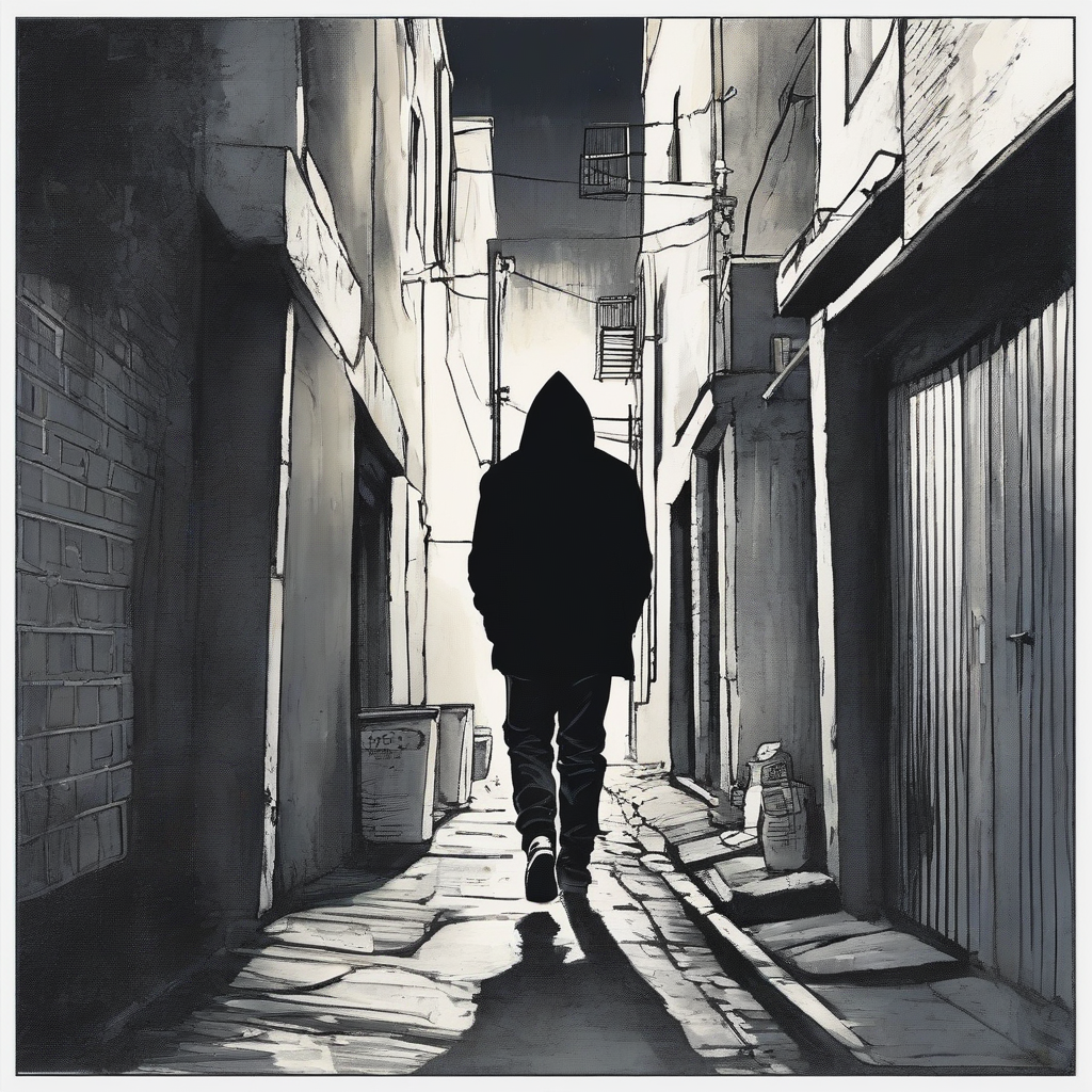 night dark alley hooded man walking away by मुफ्त एआई छवि जनरेटर - बिना लॉगिन के✨ | AIGAZOU