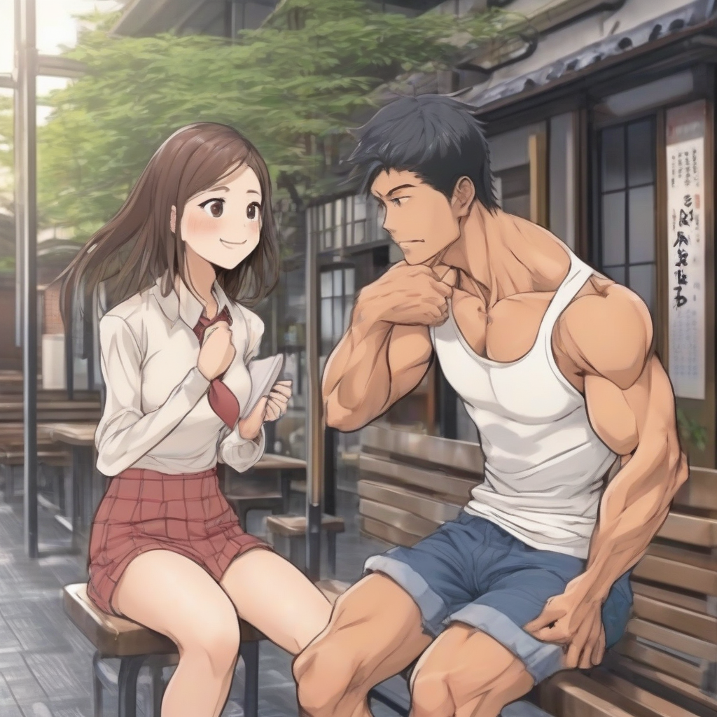 a japanese muscular man and cute college girl on a date by मुफ्त एआई छवि जनरेटर - बिना लॉगिन के✨ | AIGAZOU