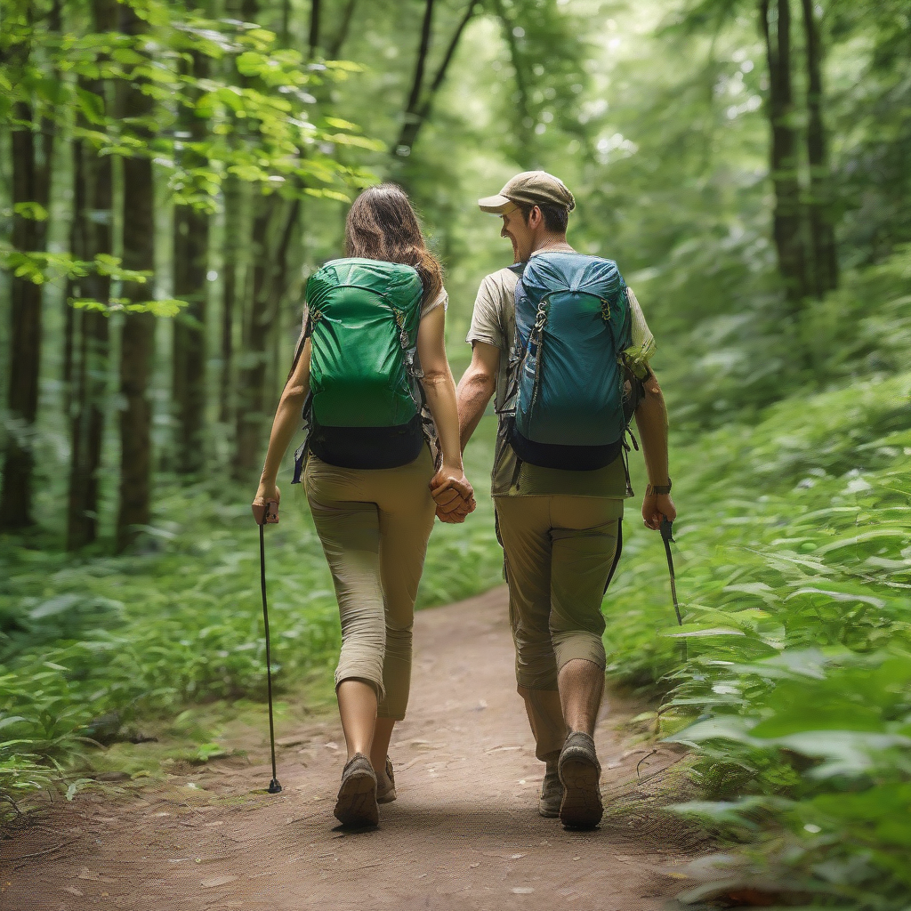 a couple holding hands walking on a forest trail by मुफ्त एआई छवि जनरेटर - बिना लॉगिन के✨ | AIGAZOU