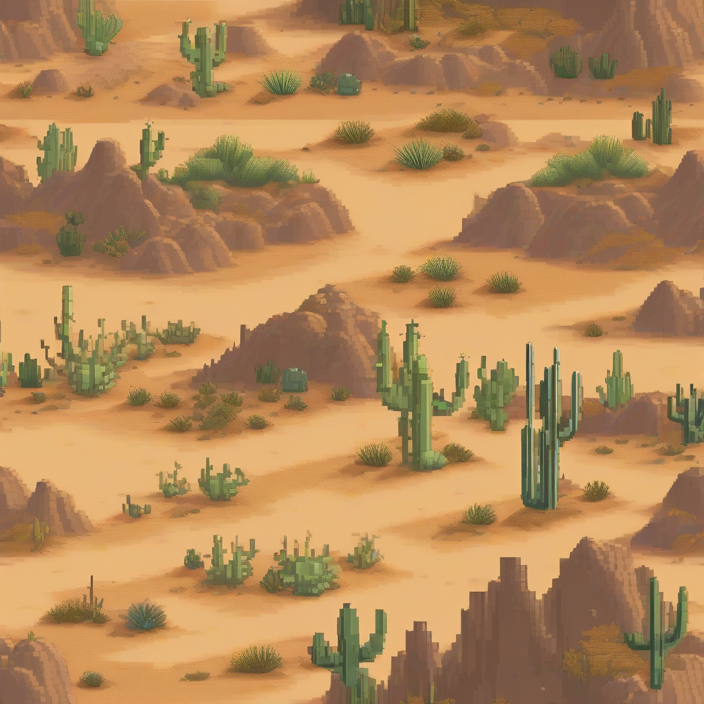 pixel art desert terrain with cacti and small animals by Générateur d'images par IA gratuit - Aucune connexion nécessaire✨ | AIGAZOU