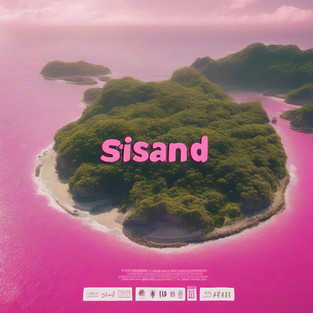 small island in the sea with sunshine and pink text by मुफ्त एआई छवि जनरेटर - बिना लॉगिन के✨ | AIGAZOU