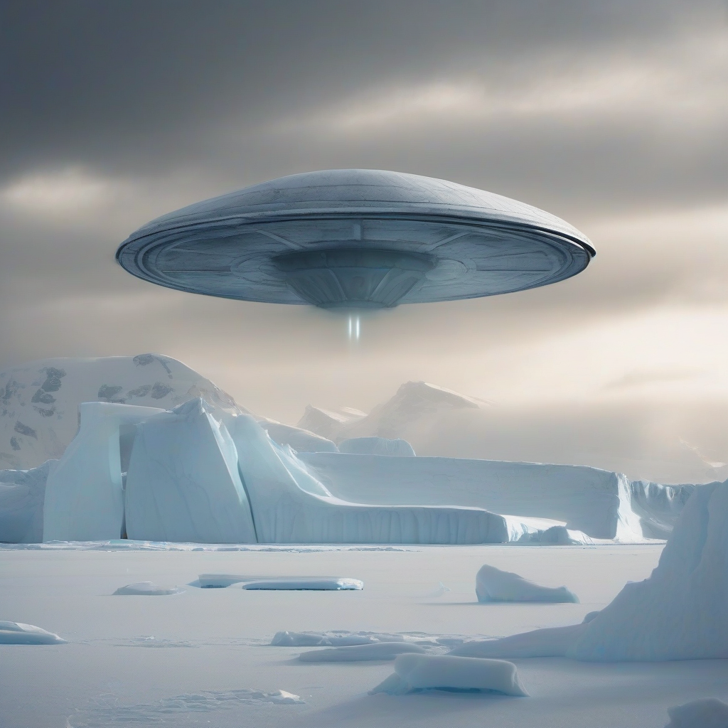 ufo flying near antarctic surface ice buried entrance by मुफ्त एआई छवि जनरेटर - बिना लॉगिन के✨ | AIGAZOU