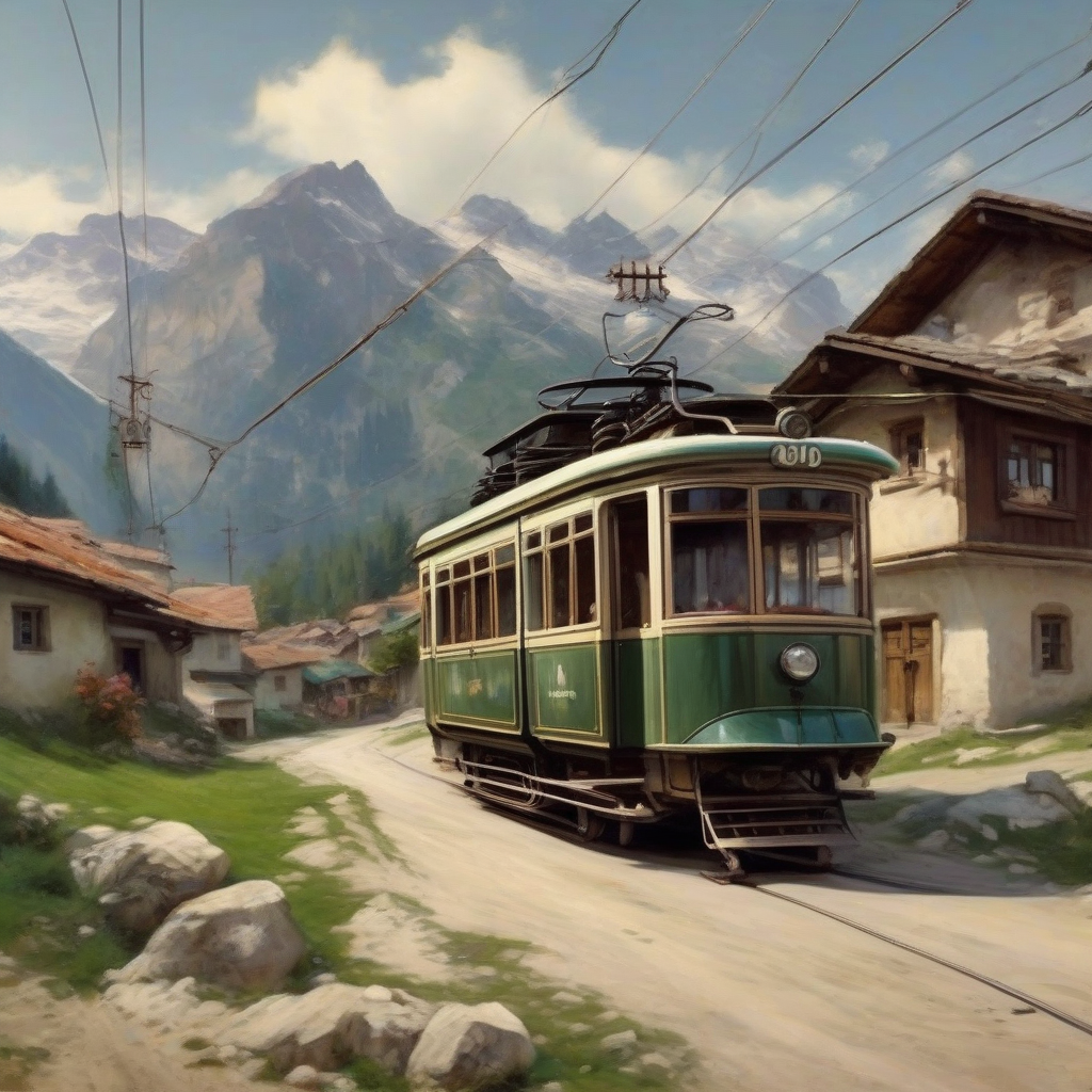 electric streetcar in a mountain village 1910 realistic by मुफ्त एआई छवि जनरेटर - बिना लॉगिन के✨ | AIGAZOU