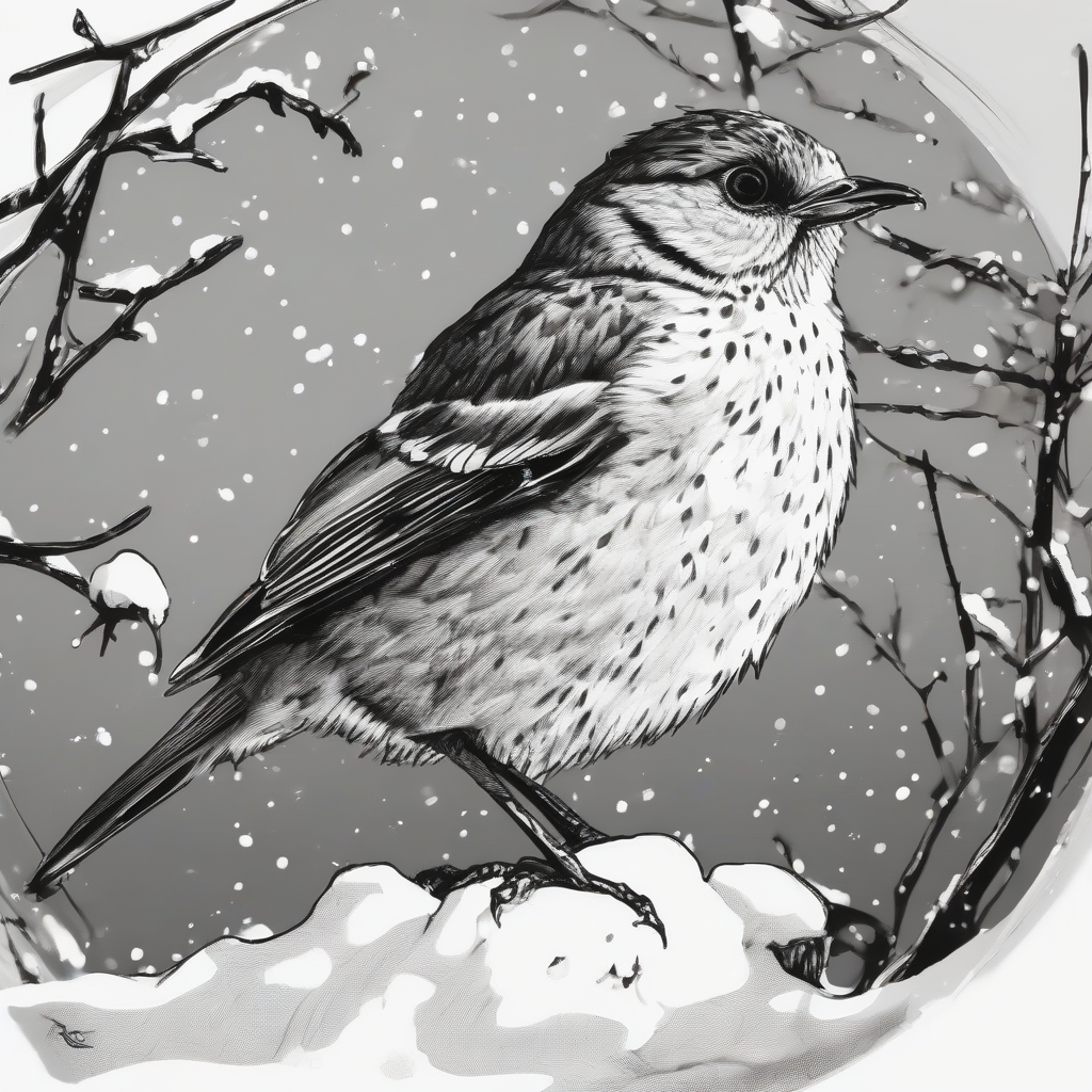 black and white pen style backgroundless round bird eating snow by Générateur d'images par IA gratuit - Aucune connexion nécessaire✨ | AIGAZOU