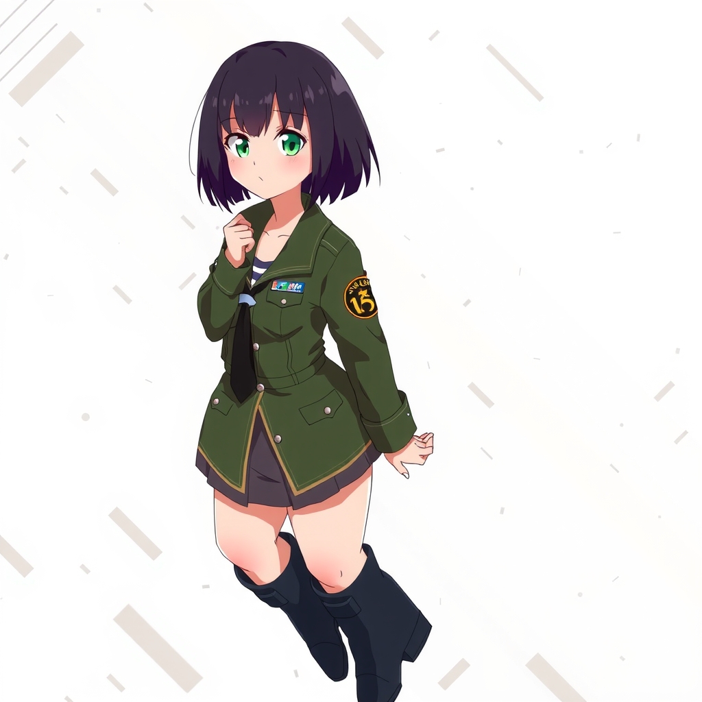 anime style black haired military uniform girl green eyes full body boots large breasts by मुफ्त एआई छवि जनरेटर - बिना लॉगिन के✨ | AIGAZOU