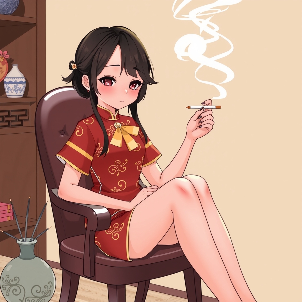 a small girl in cheongsam with long legs smoking by मुफ्त एआई छवि जनरेटर - बिना लॉगिन के✨ | AIGAZOU