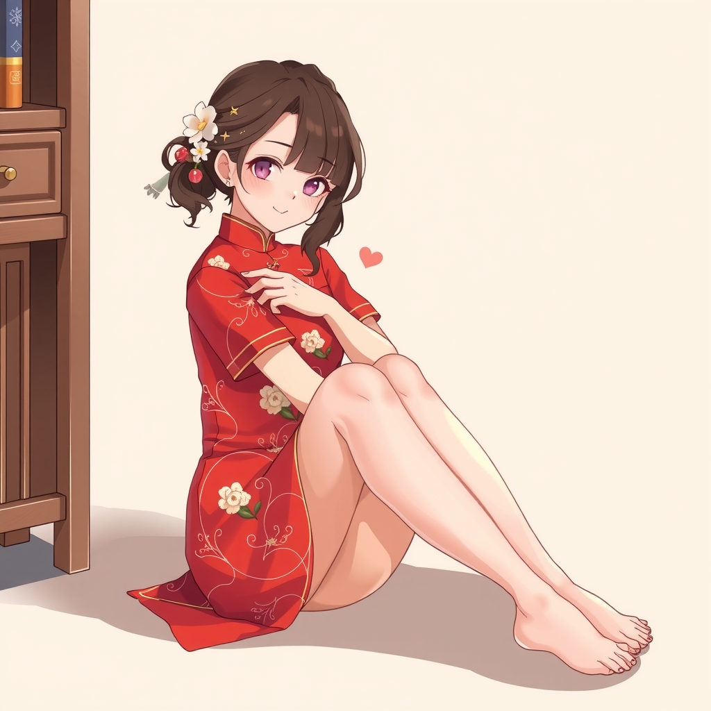 a girl in cheongsam sitting on the floor by मुफ्त एआई छवि जनरेटर - बिना लॉगिन के✨ | AIGAZOU