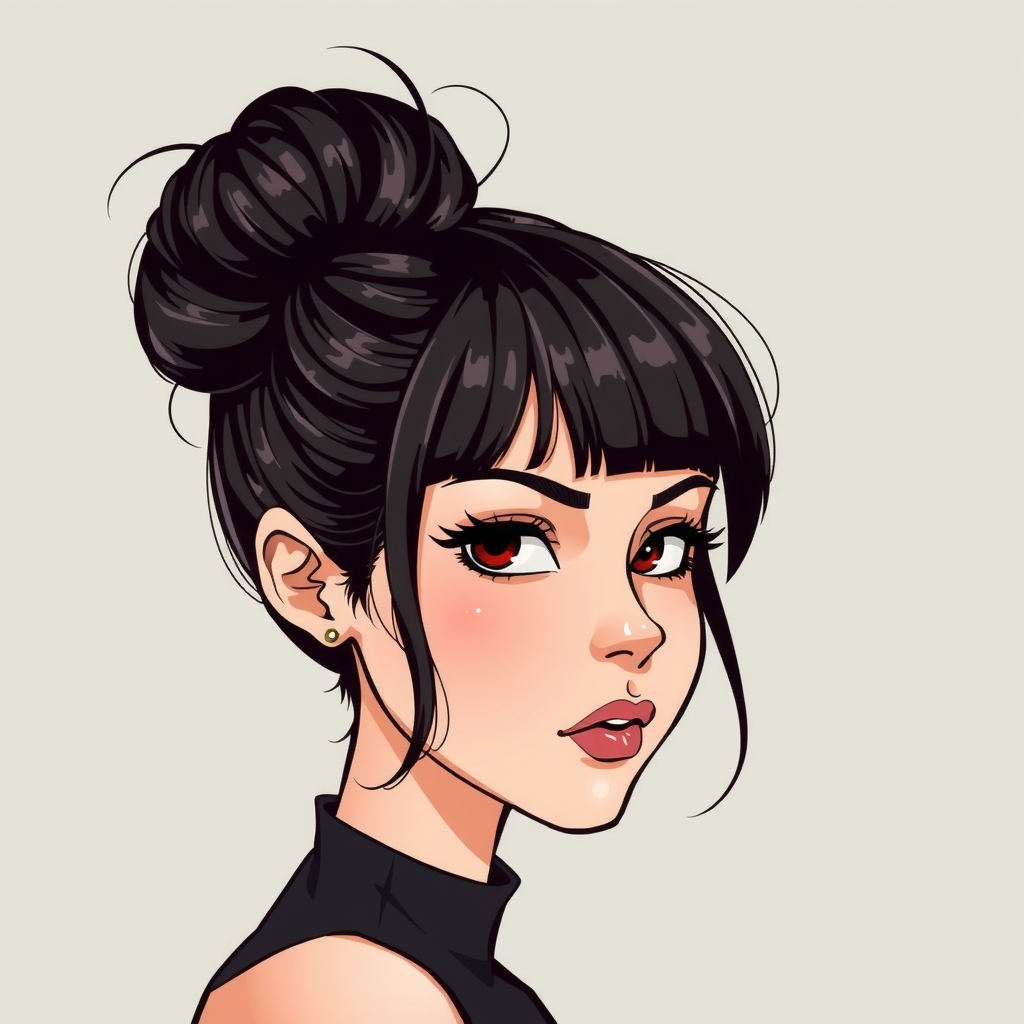 serious girl with black hair and a bun by मुफ्त एआई छवि जनरेटर - बिना लॉगिन के✨ | AIGAZOU