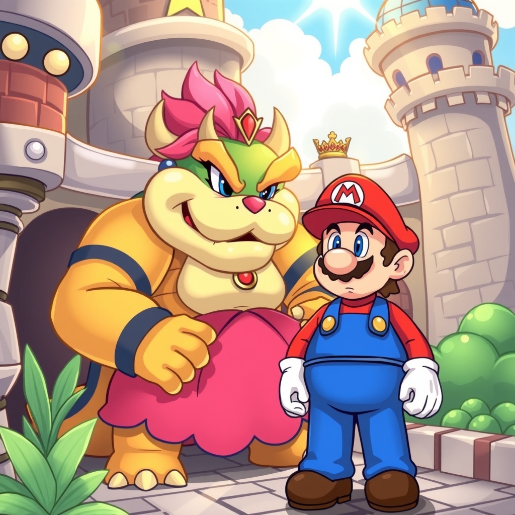 peach princess and mario in bowser castle by मुफ्त एआई छवि जनरेटर - बिना लॉगिन के✨ | AIGAZOU