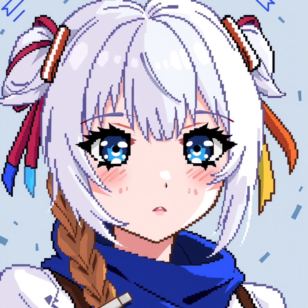 pixel anime blue eyes white hair colorful ribbon girl cool by मुफ्त एआई छवि जनरेटर - बिना लॉगिन के✨ | AIGAZOU