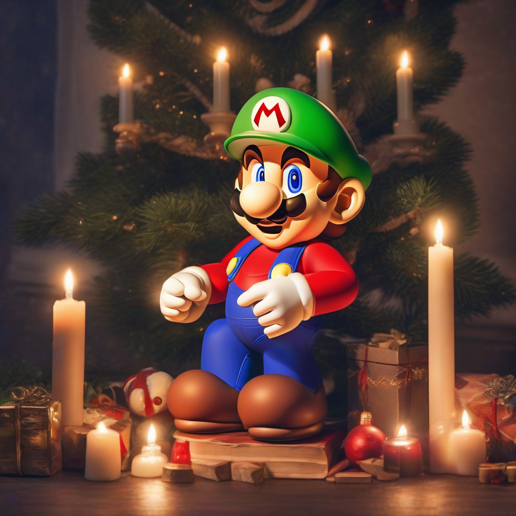 super mario in advent candlelight and tree by मुफ्त एआई छवि जनरेटर - बिना लॉगिन के✨ | AIGAZOU