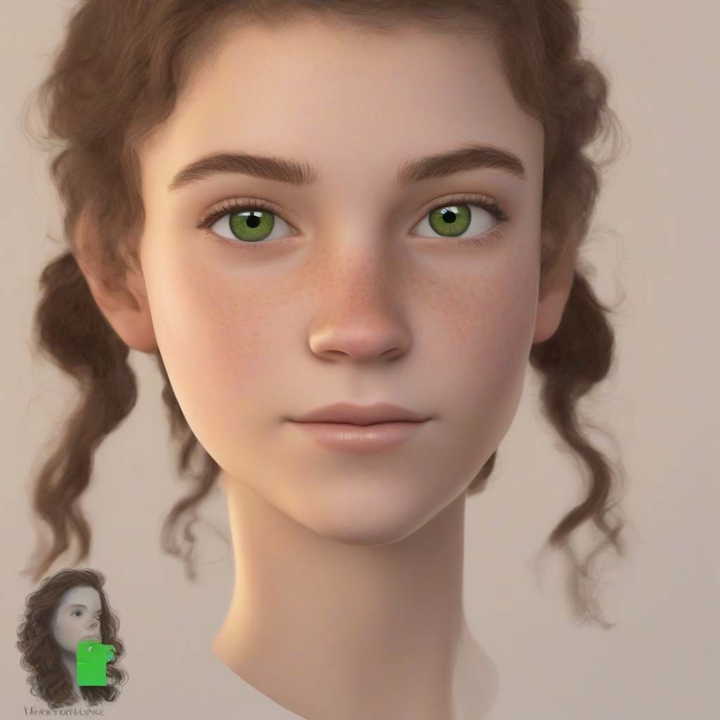 create a 15 year old girl with light skin curly brown hair green brown eyes and a neutral background by मुफ्त एआई छवि जनरेटर - बिना लॉगिन के✨ | AIGAZOU