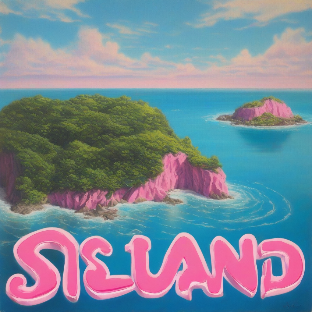 small island in blue sea sunshine pink text sisland by मुफ्त एआई छवि जनरेटर - बिना लॉगिन के✨ | AIGAZOU