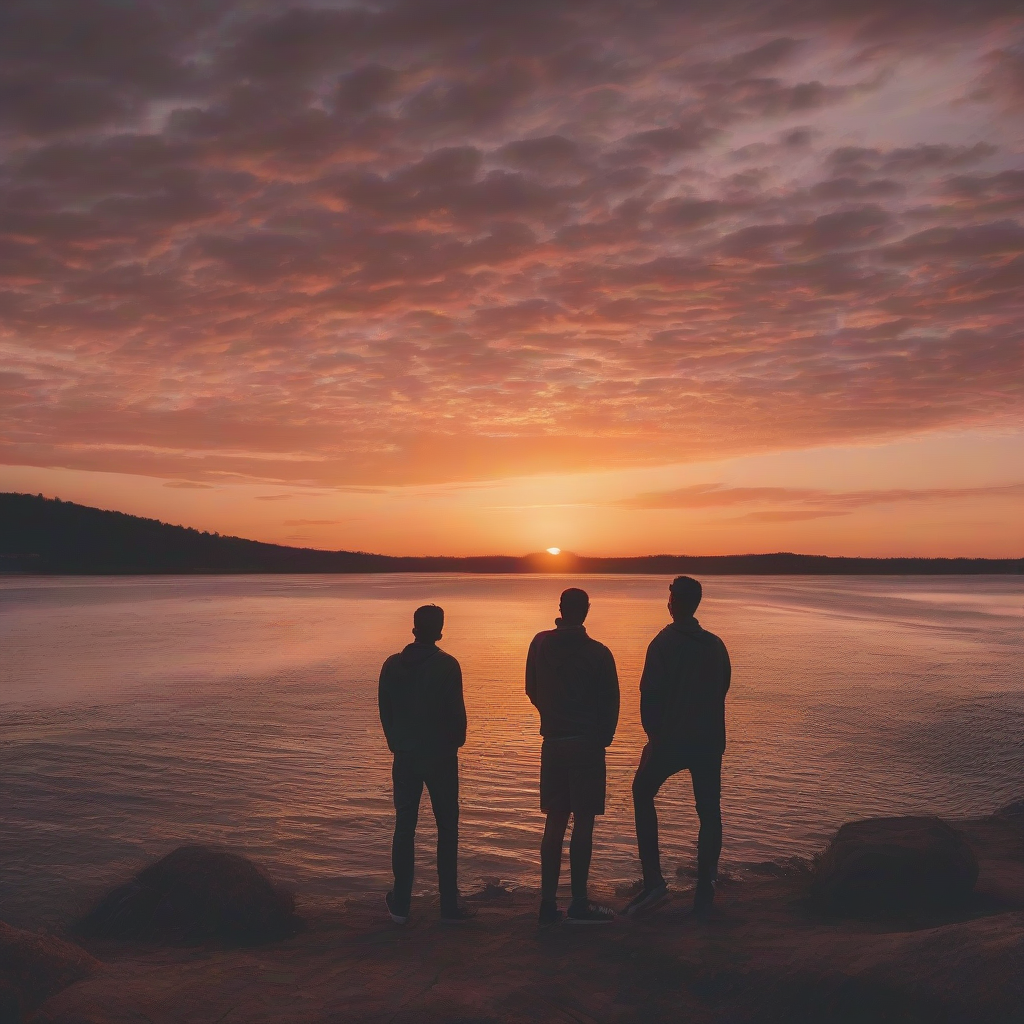 guys watching picturesque sunset by मुफ्त एआई छवि जनरेटर - बिना लॉगिन के✨ | AIGAZOU