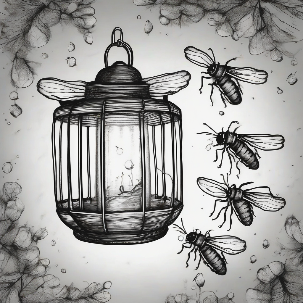 fireflies swimming inside lantern monochrome pen style by मुफ्त एआई छवि जनरेटर - बिना लॉगिन के✨ | AIGAZOU