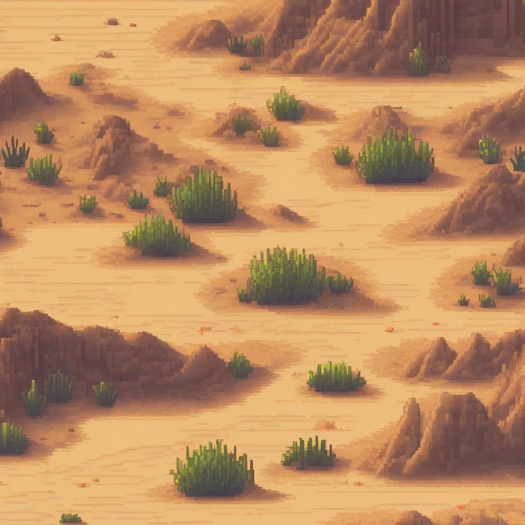 pixel art desert terrain with sparse vegetation and small animals by Générateur d'images par IA gratuit - Aucune connexion nécessaire✨ | AIGAZOU