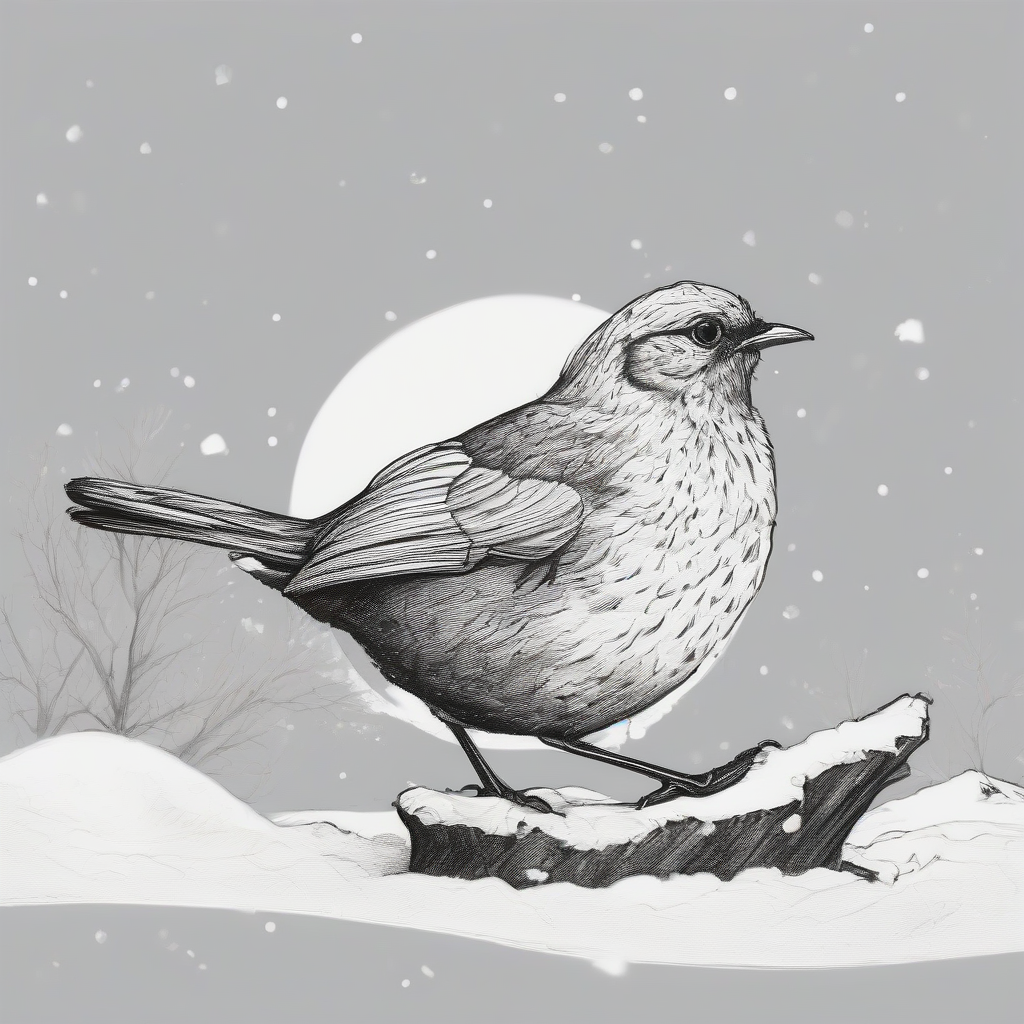 a round bird eating snow in black and white pen style by मुफ्त एआई छवि जनरेटर - बिना लॉगिन के✨ | AIGAZOU