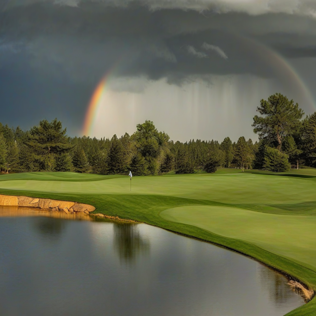 golf under storm with rainbow by मुफ्त एआई छवि जनरेटर - बिना लॉगिन के✨ | AIGAZOU