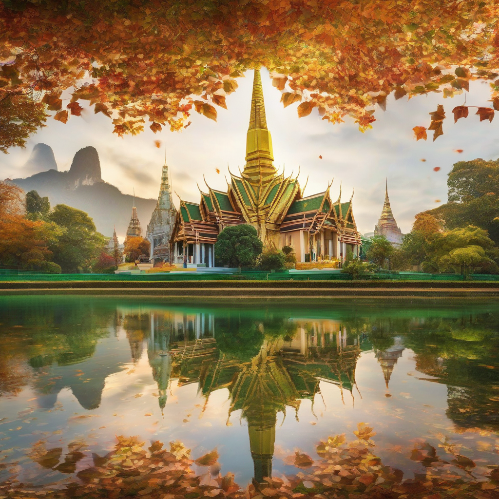 high resolution image thailand emerald temple autumn leaves by मुफ्त एआई छवि जनरेटर - बिना लॉगिन के✨ | AIGAZOU