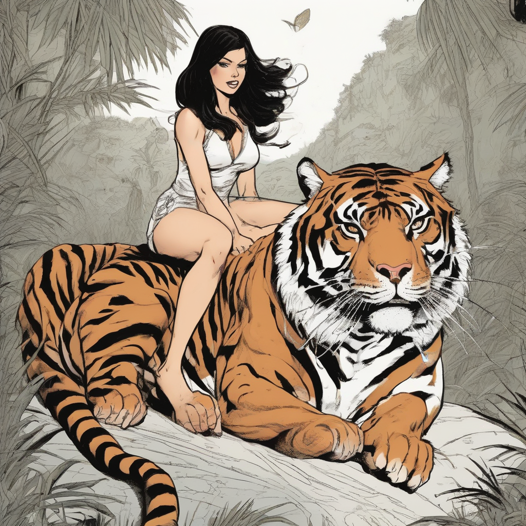 sexy brunette woman riding tiger by Générateur d'images par IA gratuit - Aucune connexion nécessaire✨ | AIGAZOU