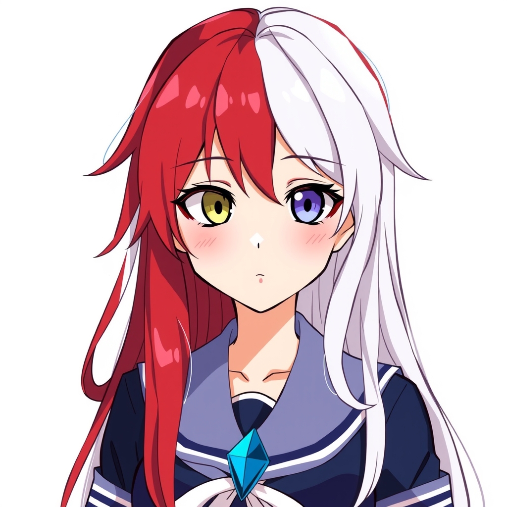 anime girl long hair white red blue gray eyes by मुफ्त एआई छवि जनरेटर - बिना लॉगिन के✨ | AIGAZOU