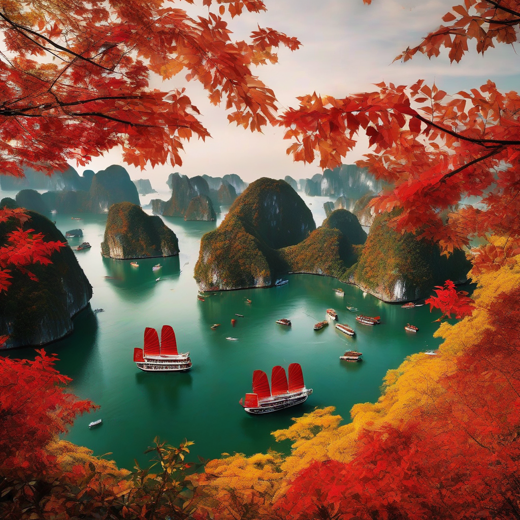 high resolution image vietnam halong bay autumn leaves by मुफ्त एआई छवि जनरेटर - बिना लॉगिन के✨ | AIGAZOU