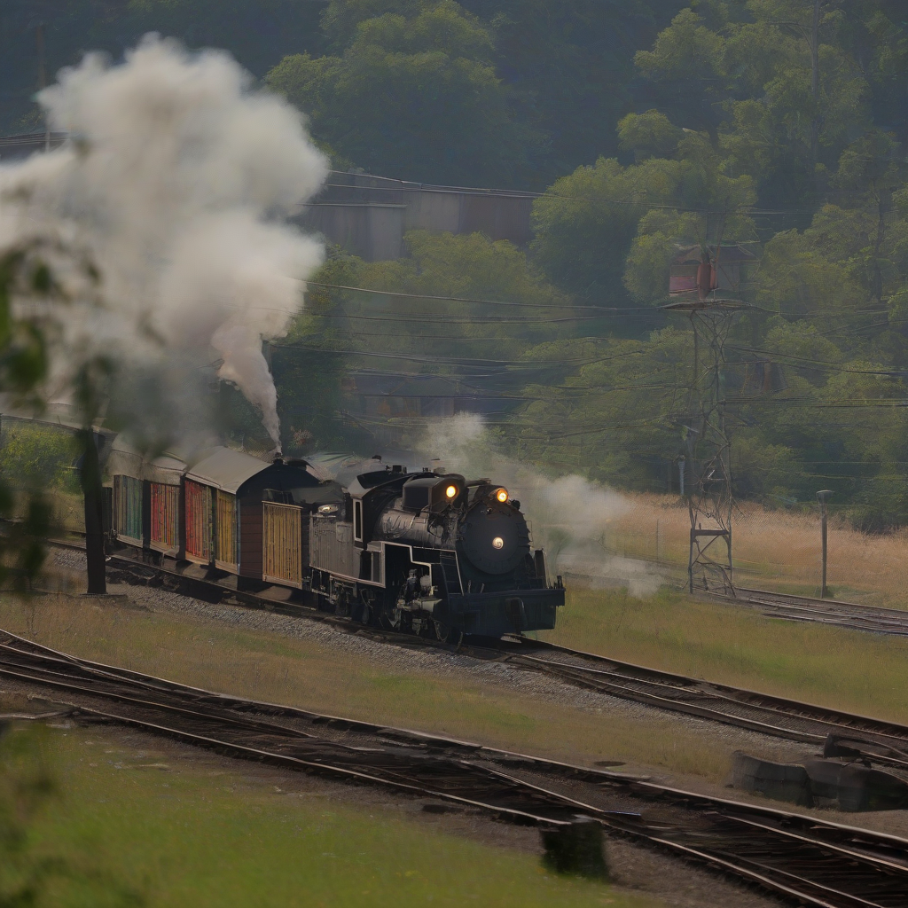 captivating scenery and steam locomotive race with telephoto lens by मुफ्त एआई छवि जनरेटर - बिना लॉगिन के✨ | AIGAZOU