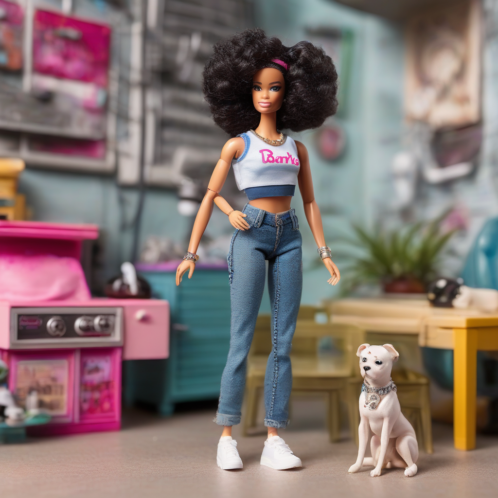 barbie vitiligo afro cut heterochromia eyes crop top cargo jeans sneakers by मुफ्त एआई छवि जनरेटर - बिना लॉगिन के✨ | AIGAZOU