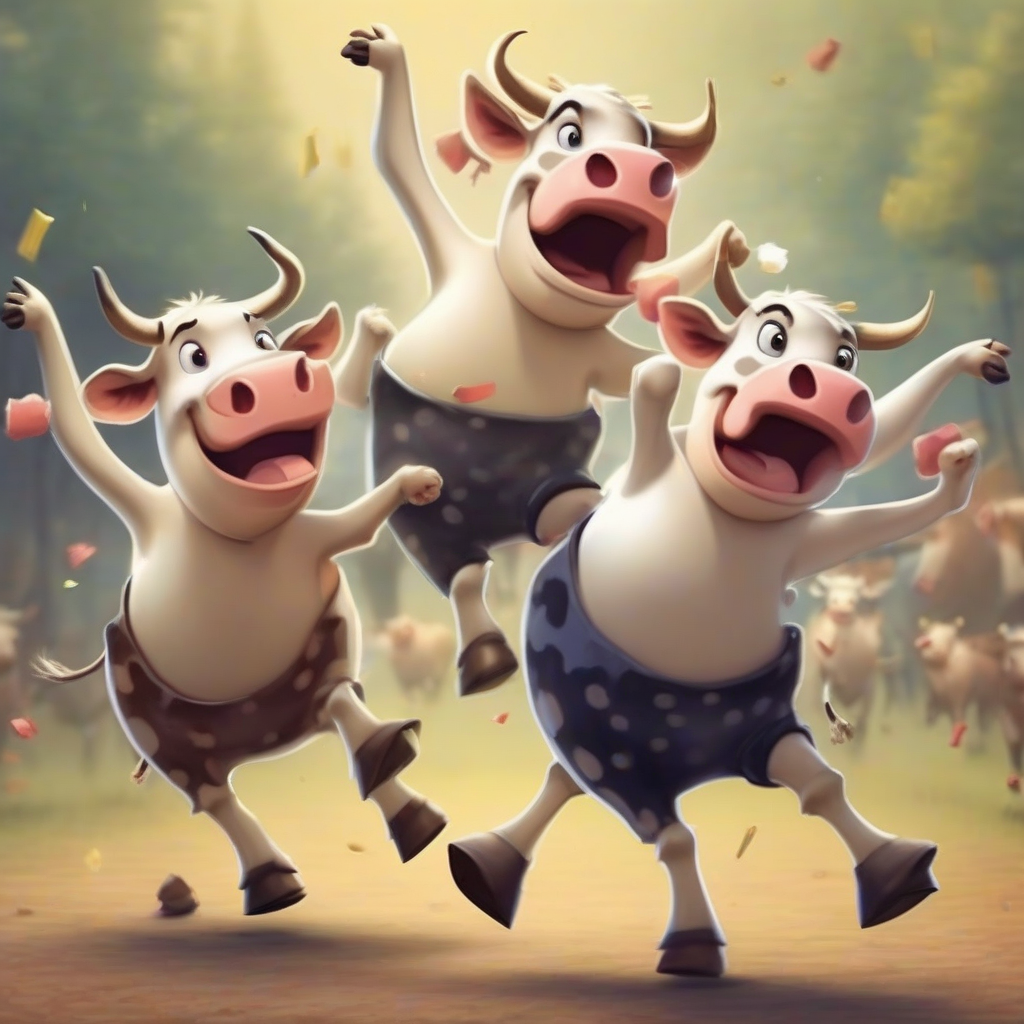 dancing cows celebrate because their friend won the competition by मुफ्त एआई छवि जनरेटर - बिना लॉगिन के✨ | AIGAZOU