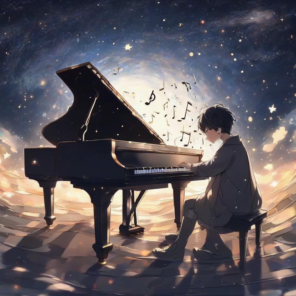 piano and notes play across the starry sky by Générateur d'images par IA gratuit - Aucune connexion nécessaire✨ | AIGAZOU