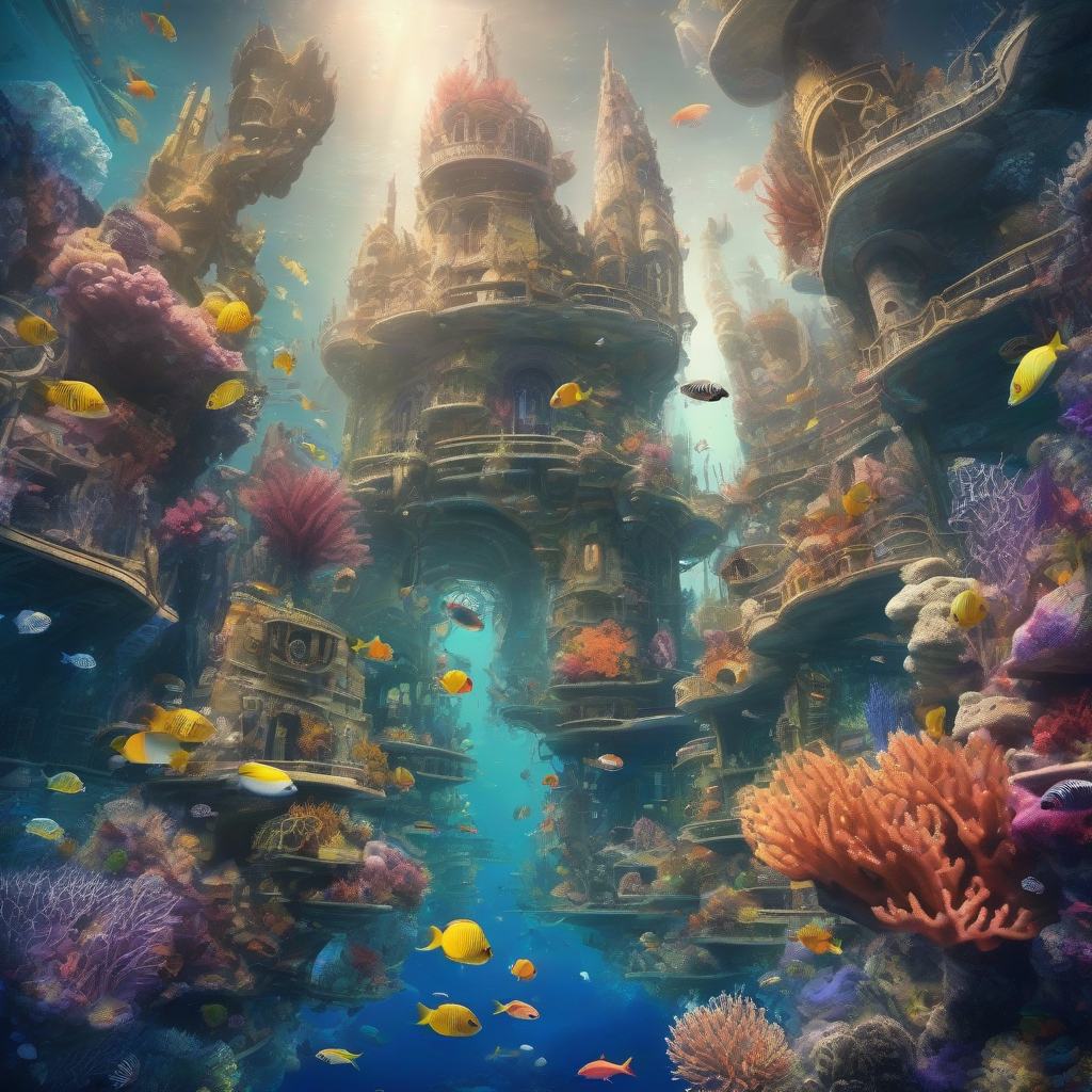 underwater city with light and colorful coral gardens by मुफ्त एआई छवि जनरेटर - बिना लॉगिन के✨ | AIGAZOU