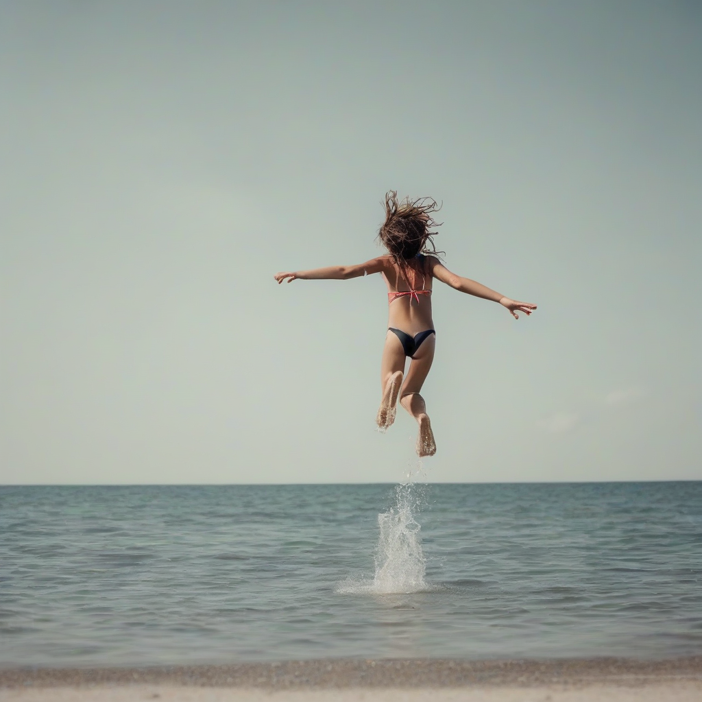 girl on the beach diving into water by मुफ्त एआई छवि जनरेटर - बिना लॉगिन के✨ | AIGAZOU