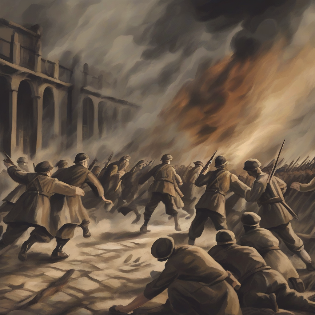 create a title image in the style of painting about the topic of jewish persecution during world war 2 by मुफ्त एआई छवि जनरेटर - बिना लॉगिन के✨ | AIGAZOU