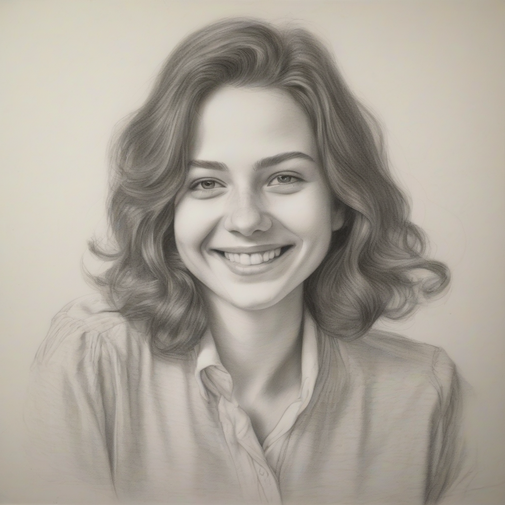 a woman smiling drawn in pencil by मुफ्त एआई छवि जनरेटर - बिना लॉगिन के✨ | AIGAZOU