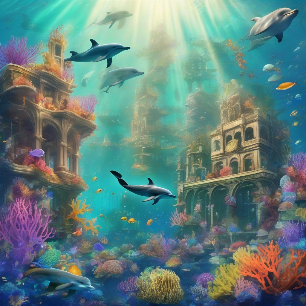 underwater city with lots of light dolphins and colorful corals by मुफ्त एआई छवि जनरेटर - बिना लॉगिन के✨ | AIGAZOU