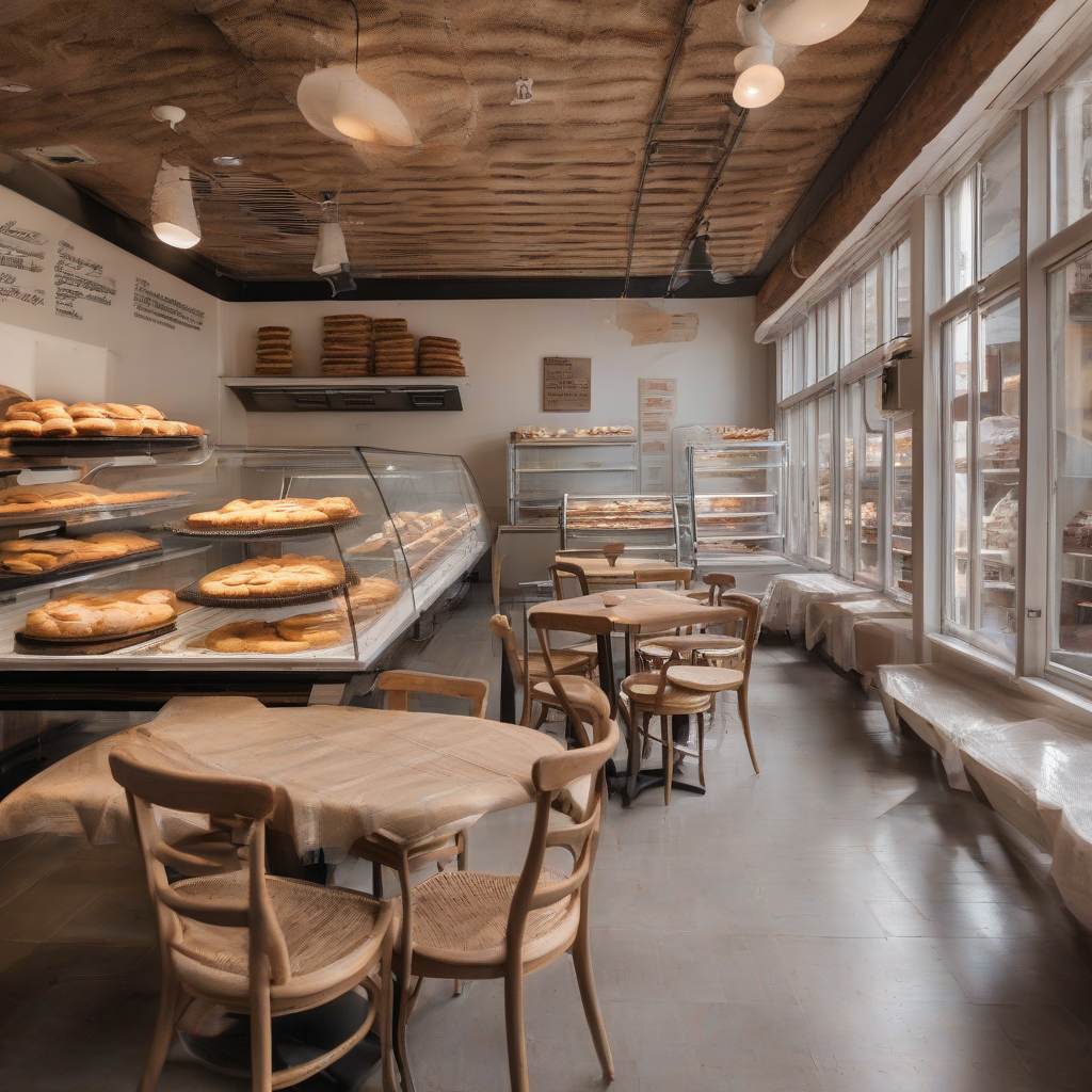 bakery interior with chairs and tables by मुफ्त एआई छवि जनरेटर - बिना लॉगिन के✨ | AIGAZOU