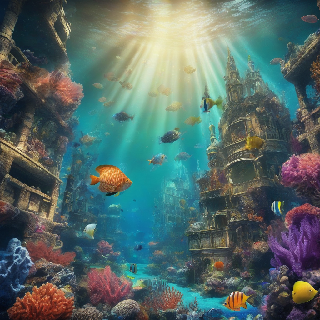 underwater city with light and colorful coral gardens by मुफ्त एआई छवि जनरेटर - बिना लॉगिन के✨ | AIGAZOU