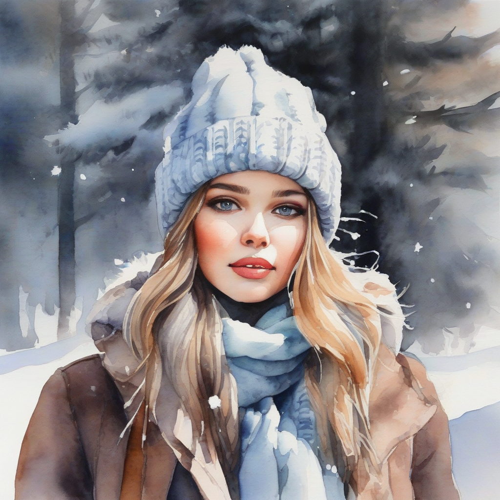 winter beauty watercolor painting by मुफ्त एआई छवि जनरेटर - बिना लॉगिन के✨ | AIGAZOU