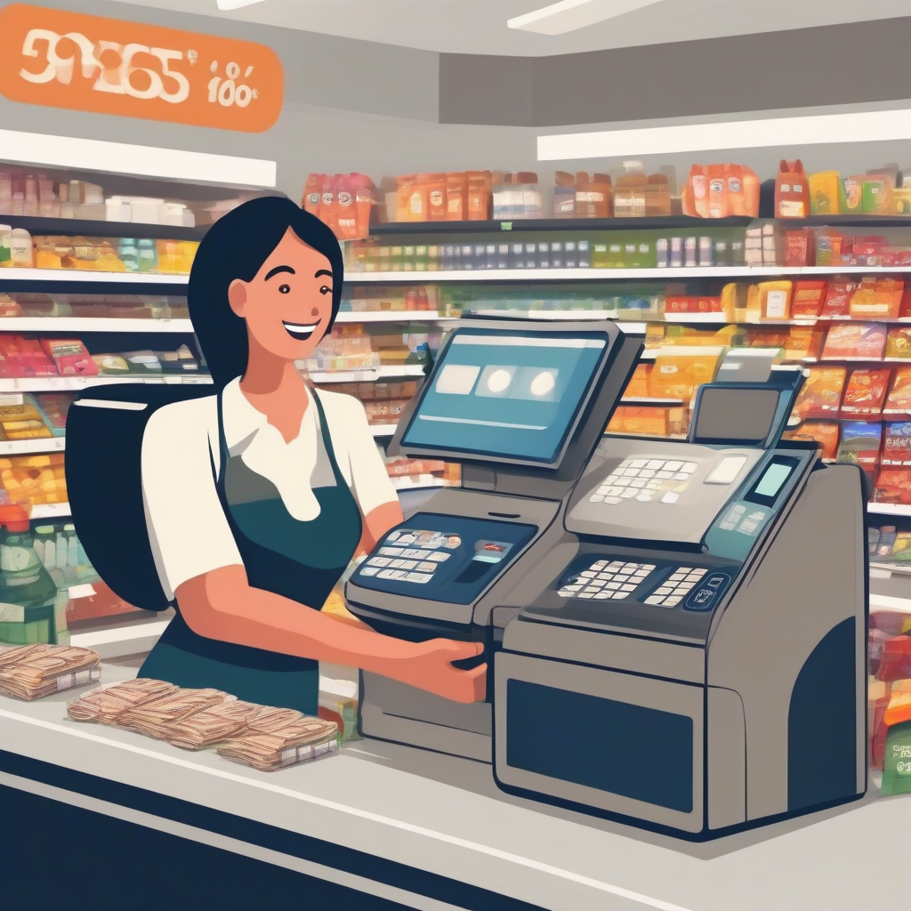 a modern cash register in a supermarket or discount store by أداة مجانية لإنشاء الصور بالذكاء الاصطناعي - إنشاء الصور بدون تسجيل الدخول | AIGAZOU