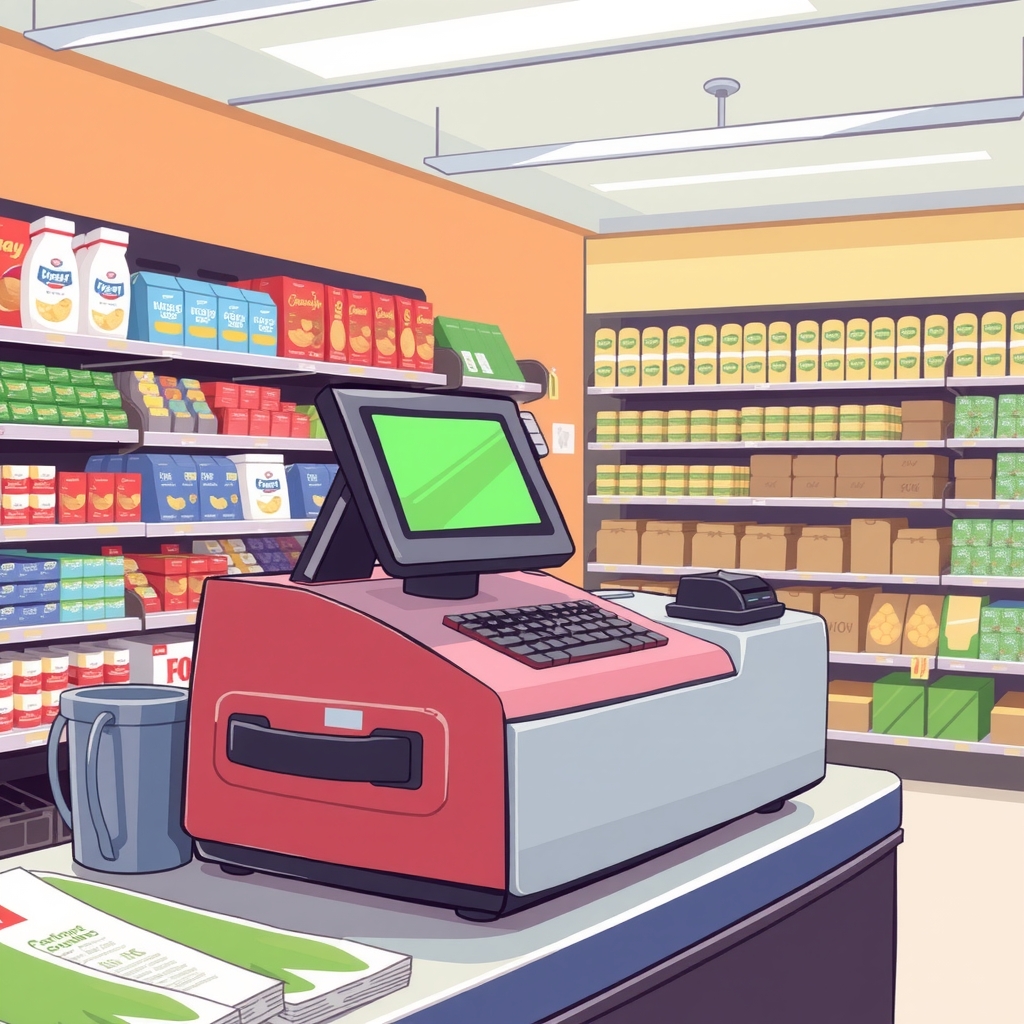 a cash register in a supermarket or discount store by Générateur d'images par IA gratuit - Aucune connexion nécessaire✨ | AIGAZOU